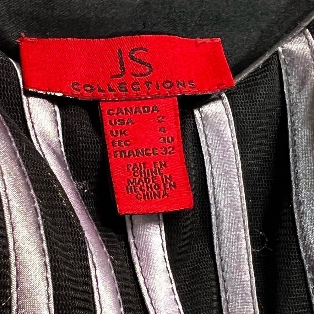 JS Collections Black Silver Lavender Wide Strap Cocktail Mini Dress Size 2 - Picture 9 of 10